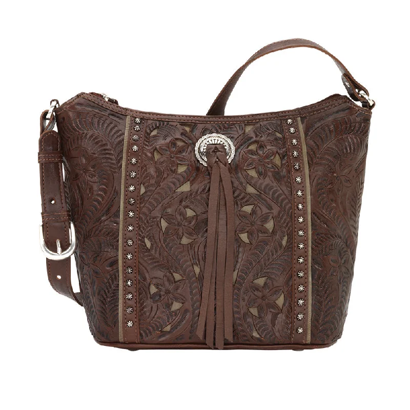 Hill Country Zip Top Chestnut Brown Bucket Tote 5373