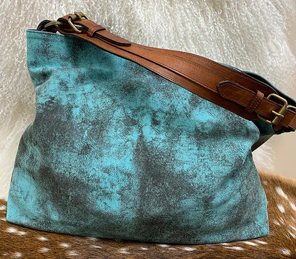 Juan Antonio Large Soft Leather Turquoise Tote