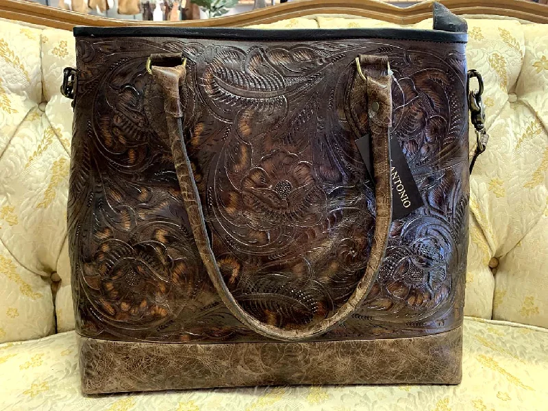 Juan Antonio Tooled Brown Handbag