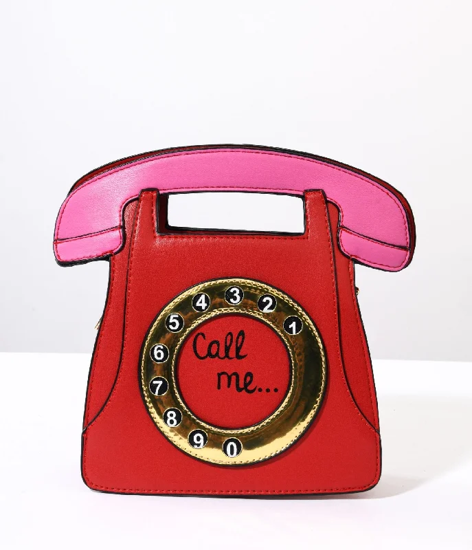 Red Call Me Retro Rotary Phone Handbag