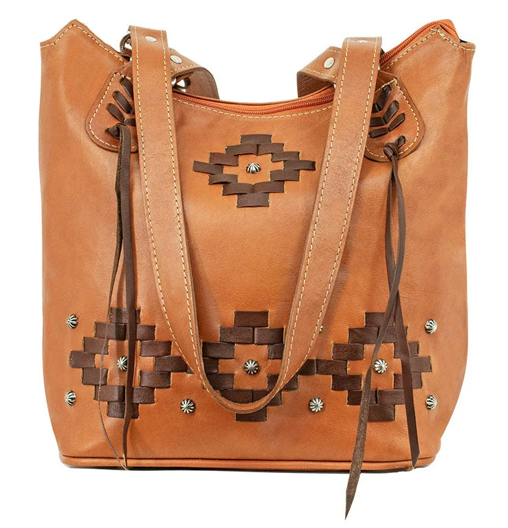 Tribal Weave Zip Top Bucket Tote - Golden Tan