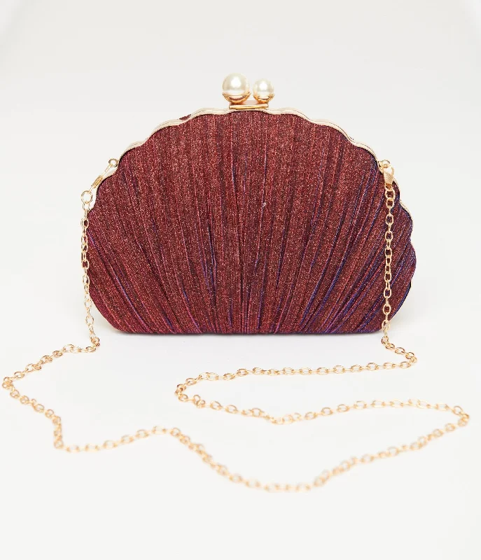 Unique Vintage 1950s Iridescent Purple Sparkle Scallop Handbag