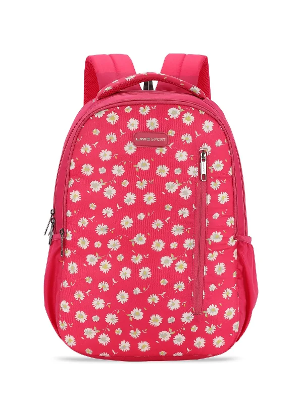 Lavie Sport Gerbera 26L Floral Printed School Backpack for Girls Magenta