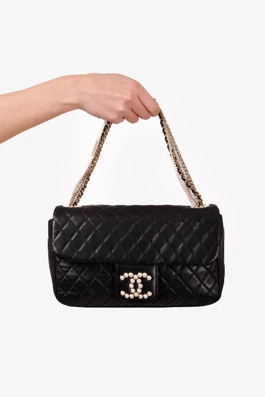 Pre-loved Chanel™ 2008/09 Black Quilted Lambskin Westminster Pearl Strap CC Flap Bag