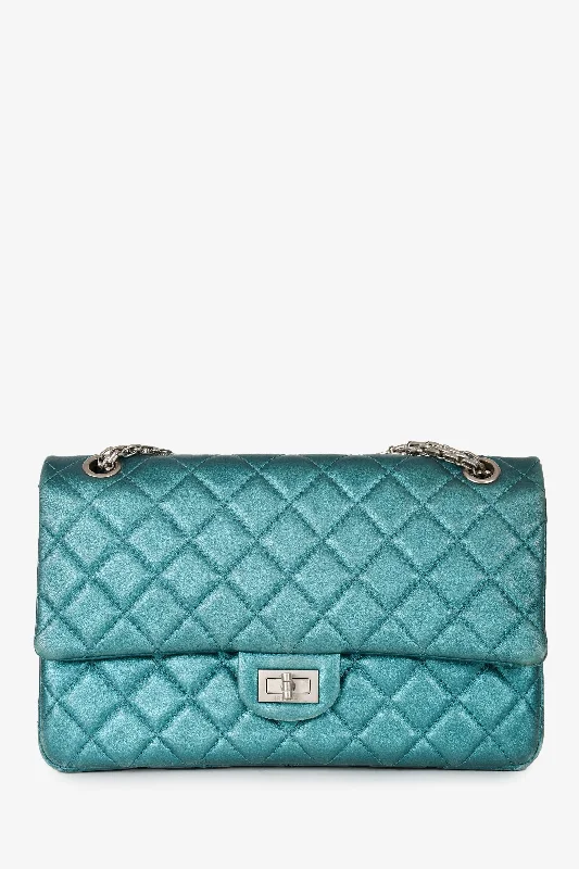 Pre-Loved Chanel™ 2008/9 Teal Metallic Quilted Leather 2.55 Reissue 226 Double Flap Bag