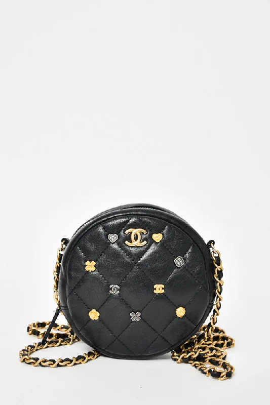 Pre-loved Chanel™ Black Lambskin Leather Circle Bag with Gold Embellishments