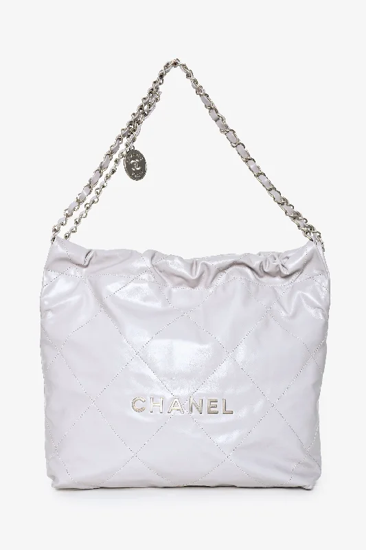 Pre-Loved Chanel™ Grey Leather Small Chanel 22 Shoulder Bag