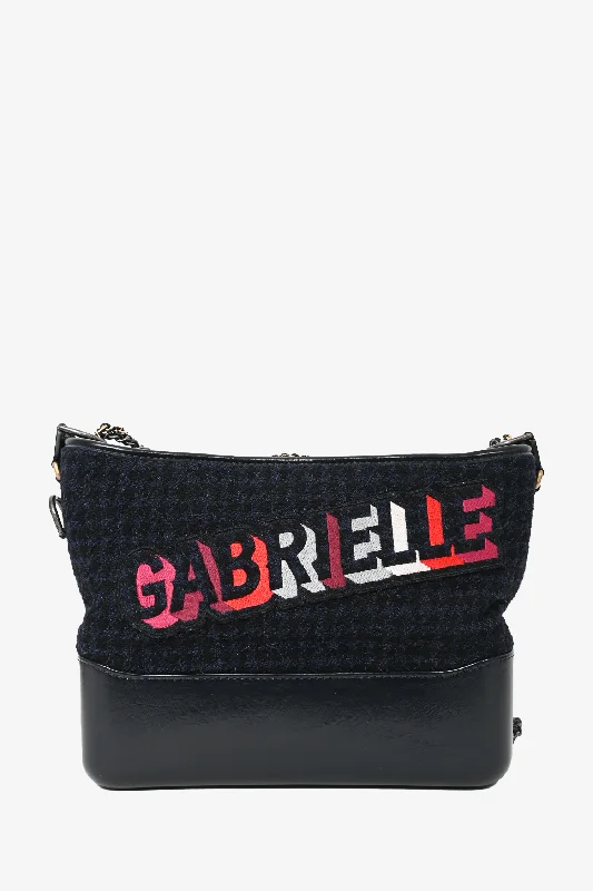 Pre-loved Chanel™ Navy/Black Tweed Hobo Large Gabrielle Crossbody Bag