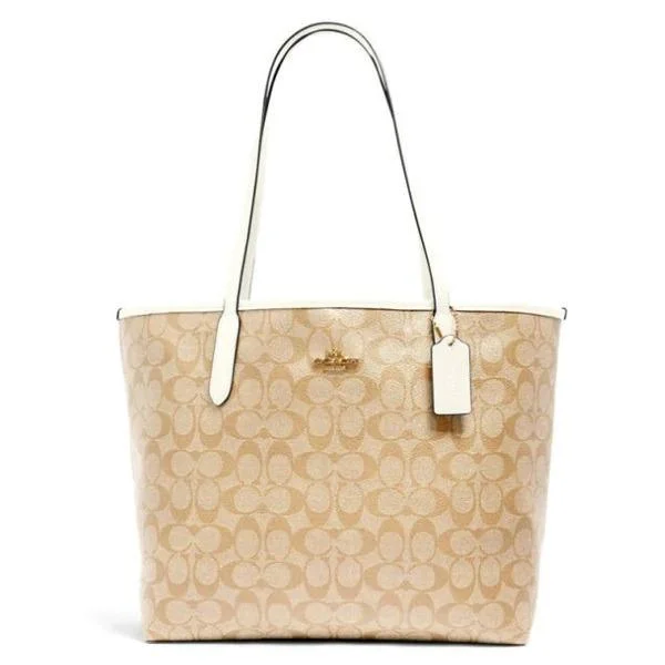 Coach Open City Tote In Signature Light Khaki Chalk