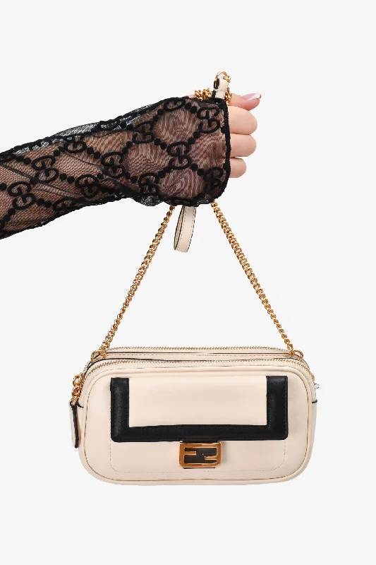 Fendi Cream/Black Leather Mini Baguette