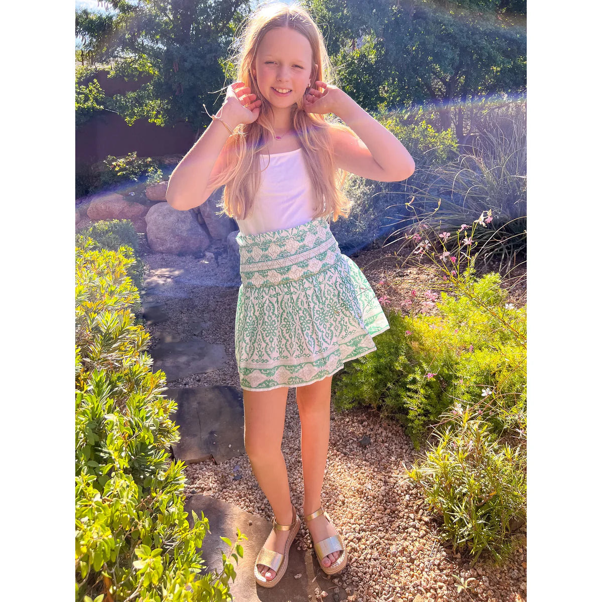 Girl's Green Smocked Skirt