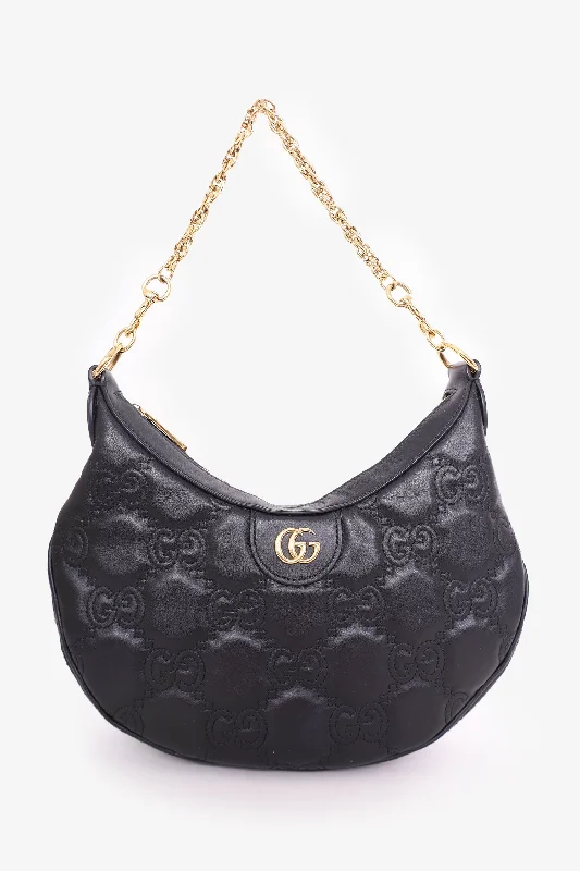 Gucci Black Leather GG Matelassé Small Bag with Strap