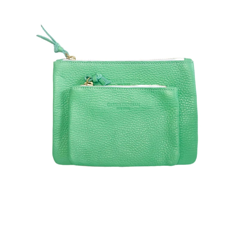 Large Mini Mint Green Pebble Leather Zip Pouch