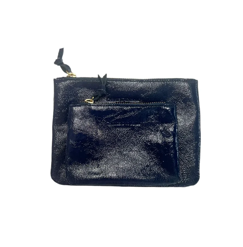 Large Mini Navy Crinkled Patent Leather Zip Pouch