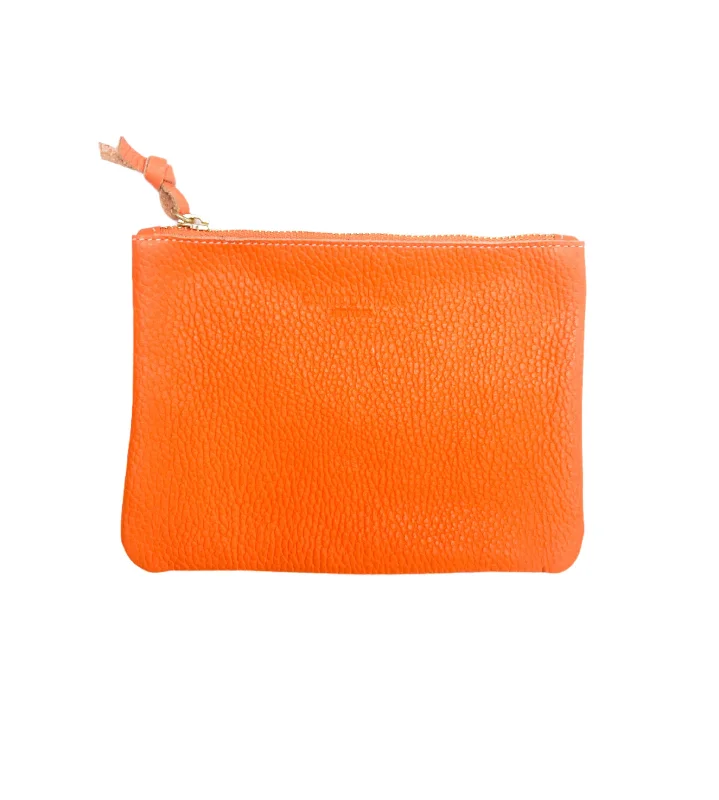 Large Mini Orange Pebble Leather Zip Pouch