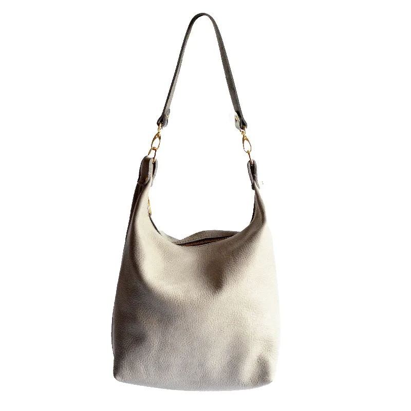 Leather BUCKET Crossbody Bag - Grey Leather