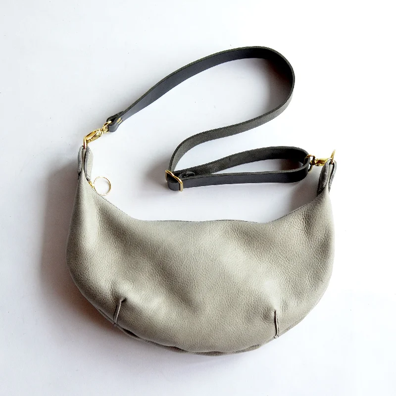 Leather HOBO Crossbody Bag - Grey Leather