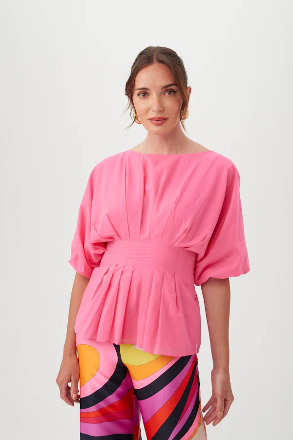 Pink Paradise Pleated Peplum Gian Top