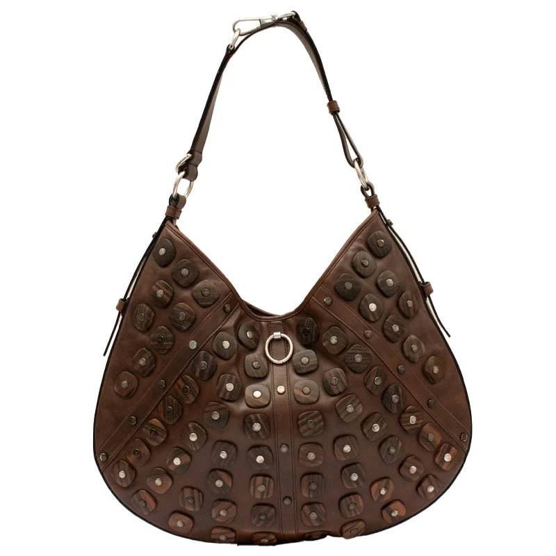 Studded Brown Leather Hobo Bag