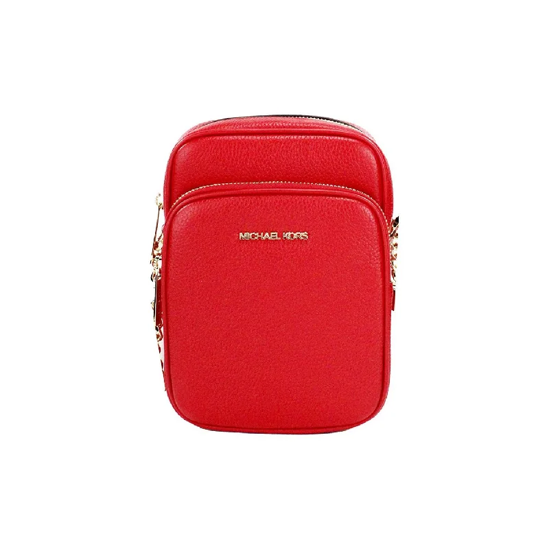 Michael Kors Jet Set Bright Red Pebbled Leather North South Chain Crossbody Bag