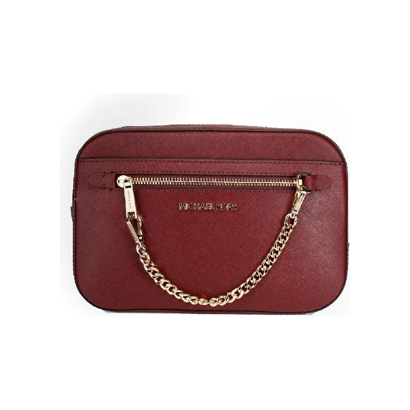 Michael Kors Jet Set East West Large Dark Cherry Leather Zip Chain Crossbody Bag