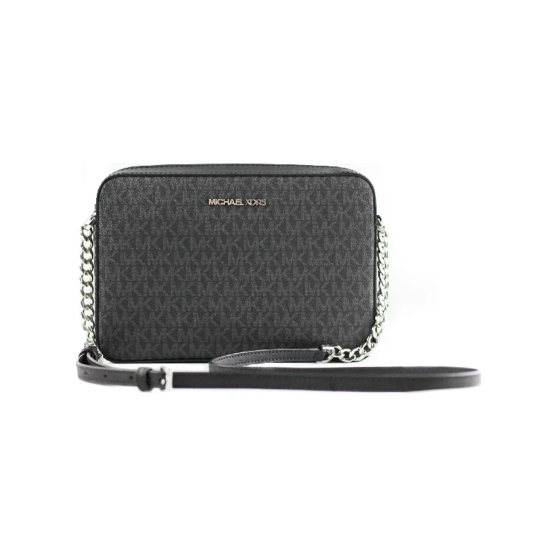 Michael Kors Jet Set Large East West Saffiano Leather Crossbody Bag Handbag [Black Signature]