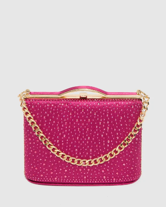 Pink Tullia Crystal Chain Clutch Bag