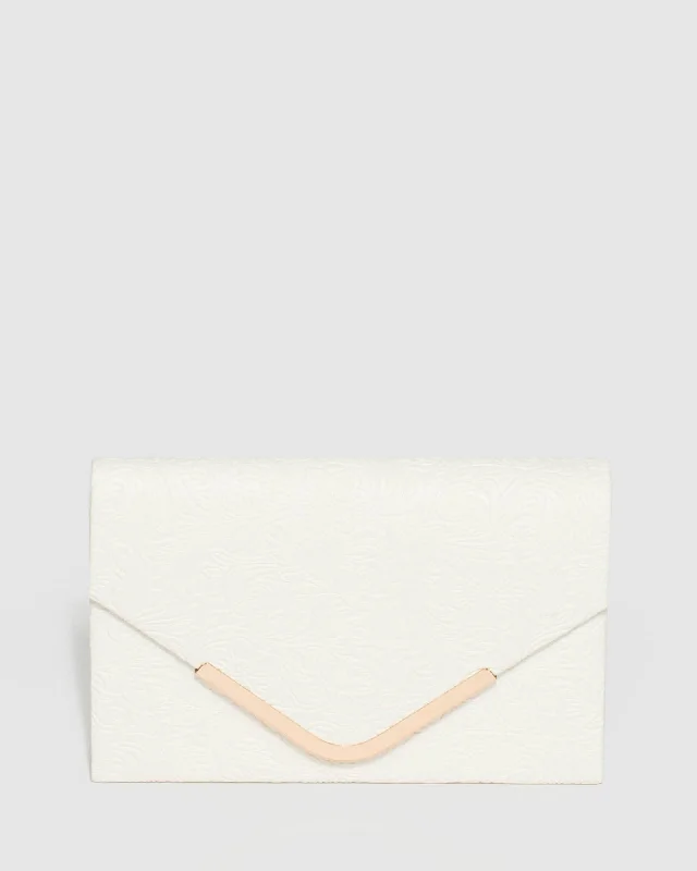 White Lila Emboss Clutch Bag