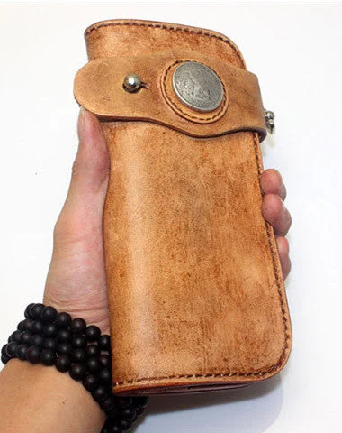 Handmade biker wallet vintage men biker wallet bifold leather Long wallet purse clutch for men