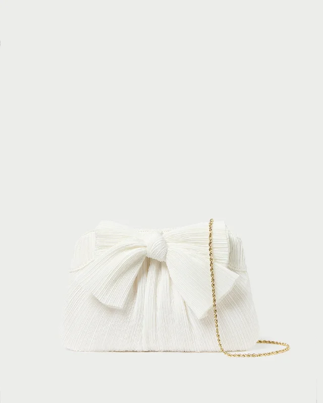 Rayne White Pleated Bow Clutch