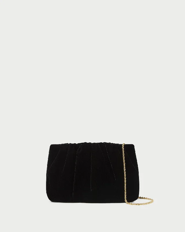 Serena Black Gathered Velvet Clutch