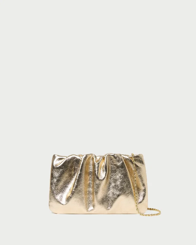 Serena Champagne Gathered Leather Clutch