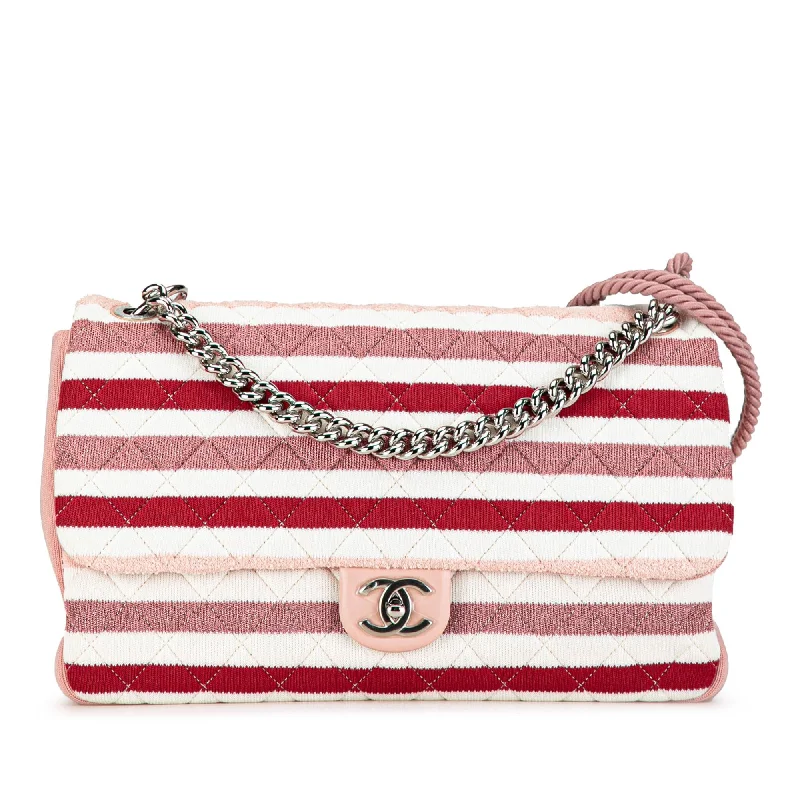 Chanel Maxi Stripe Jersey Felt and Rope Flap (SHG-64cbwe)