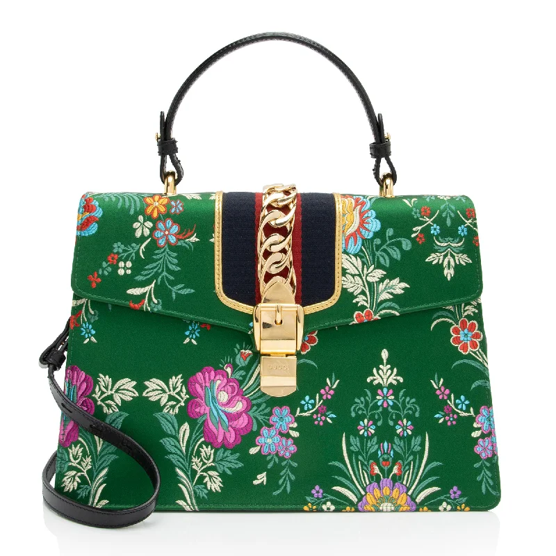 Gucci Jacquard Floral Sylvie Medium Top Handle (SHF-ecl3Zg)